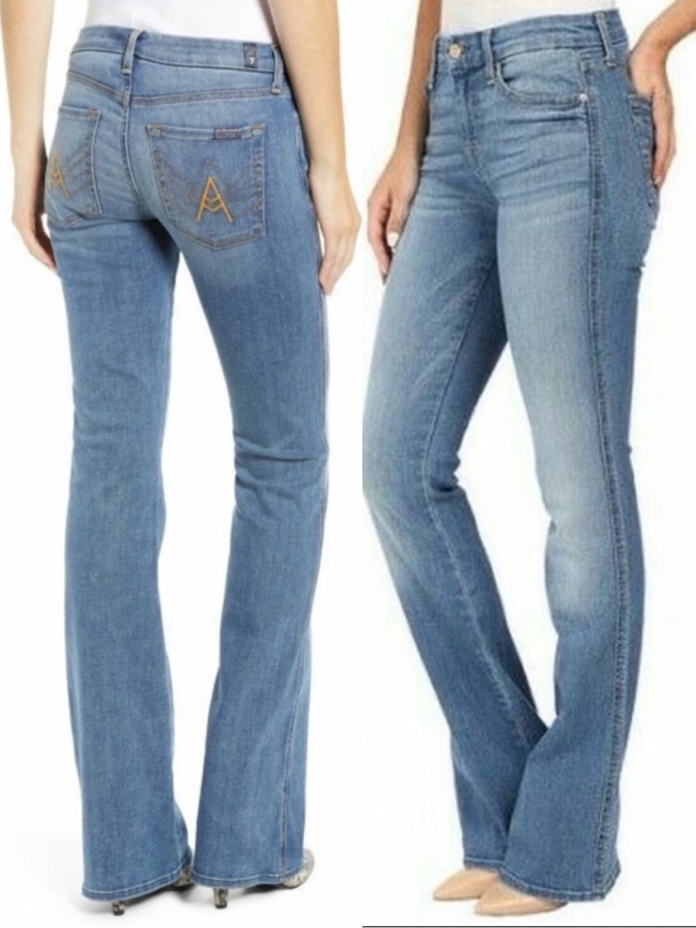 7 FOR ALL MANKIND Blue Flare Wide Leg Denim “A” Pocket Blue Size 28